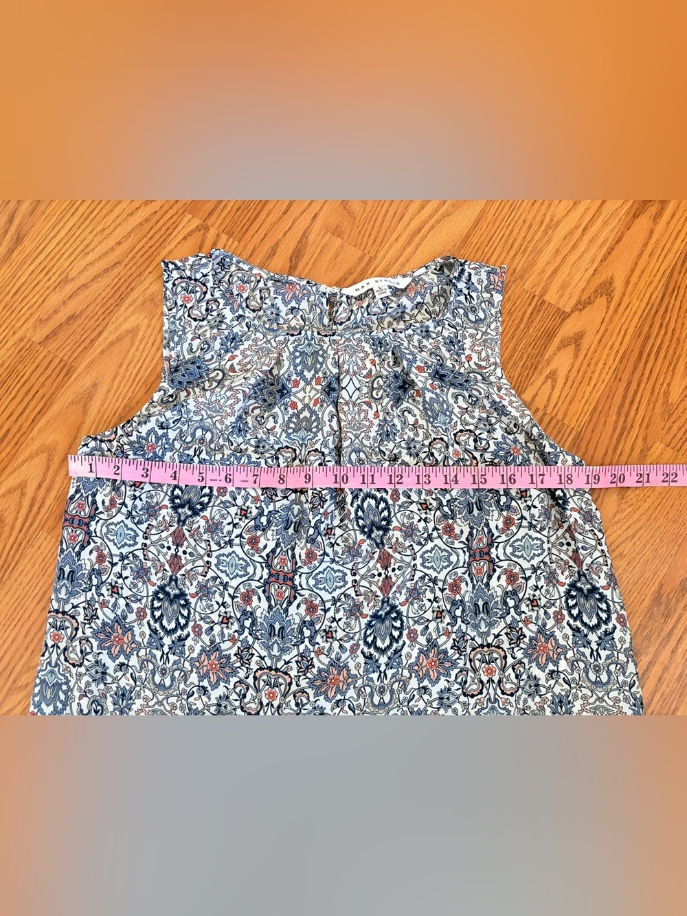Max Studio Sleeveless Mosaic-Print Camisole in Blue and Cream - Picture 3 of 11